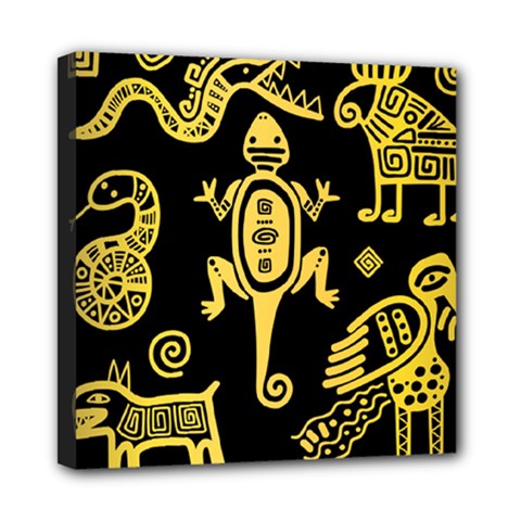 Mexican Culture Golden Tribal Icons Mini Canvas 8  X 8  (stretched) by Apen