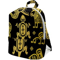 Mexican Culture Golden Tribal Icons Zip Up Backpack by Apen