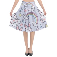 Seamless Pattern With Cute Rabbit Character Flared Midi Skirt by Apen