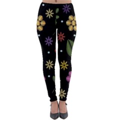 Embroidery Seamless Pattern With Flowers Lightweight Velour Leggings by Apen