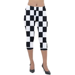 Chess Board Background Design Lightweight Velour Capri Leggings  by Apen