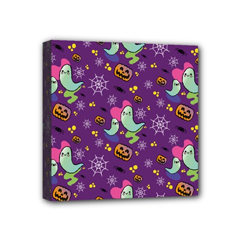 Pumpkin Ghost Skeleton Pattern Mini Canvas 4  X 4  (stretched) by Jatiart