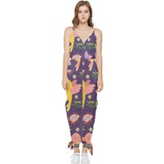Exotic Seamless Pattern With Parrots Fruits Sleeveless Tie Ankle Chiffon Jumpsuit by Ravend