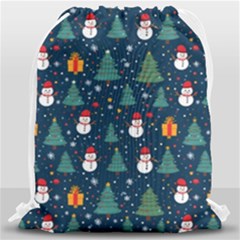 Snow Snowman Tree Christmas Tree Drawstring Bag (large) by Ravend