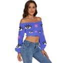 Eye Star Asterisk Pattern Background Long Sleeve Crinkled Weave Crop Top View3