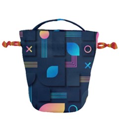 Gradient Geometric Shapes Dark Background Drawstring Bucket Bag by Ravend