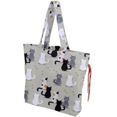 Cute Cat Seamless Pattern Drawstring Tote Bag by Ravend
