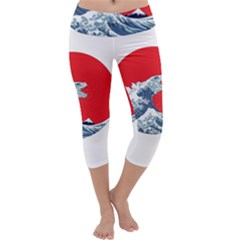 The Great Wave Of Kaiju Capri Yoga Leggings by Cendanart