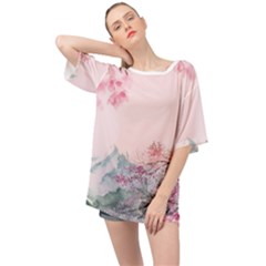 Pink Chinese Style Cherry Blossom Oversized Chiffon Top by Cendanart