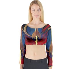 Rocket Painting Long Sleeve Crop Top by Cendanart