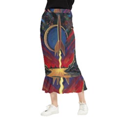 Rocket Painting Maxi Fishtail Chiffon Skirt by Cendanart