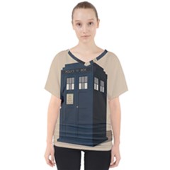 Tardis Doctor Who Minimal Minimalism V-neck Dolman Drape Top by Cendanart