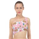 Corgi Bubble Boba Tea Pink Pattern Spliced Up Bikini Top  View1