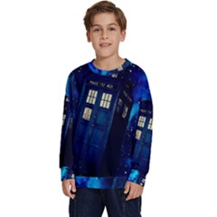 Tardis Doctor Who Space Galaxy Kids  Crewneck Sweatshirt by Cendanart
