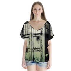 Doctor Who Tardis V-neck Flutter Sleeve Top by Cendanart