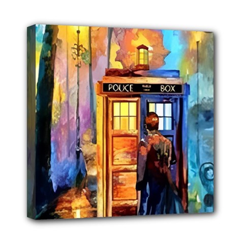 Tardis Doctor Who Paint Painting Mini Canvas 8  X 8  (stretched) by Cendanart