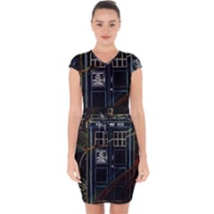 Tardis Doctor Who Magic Travel Macine Fantasy Capsleeve Drawstring Dress  by Cendanart