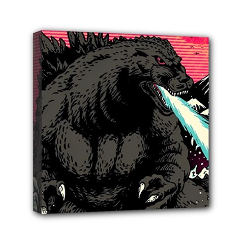 Godzilla Vintage Wave Mini Canvas 6  X 6  (stretched) by Cendanart