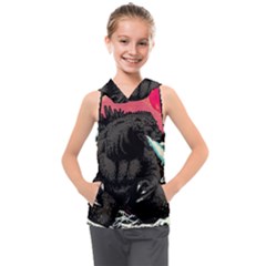 Godzilla Vintage Wave Kids  Sleeveless Hoodie by Cendanart
