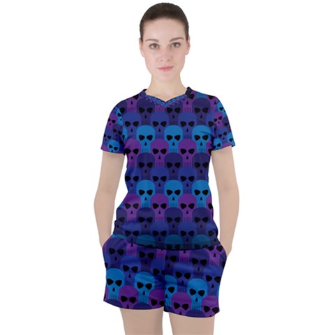 Skull Pattern Wallpaper Women s T-shirt And Shorts Set by Ket1n9