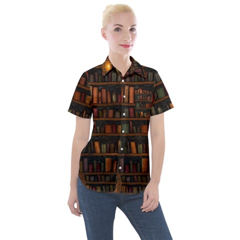 Books Library Women s Short Sleeve Pocket Shirt by Ket1n9