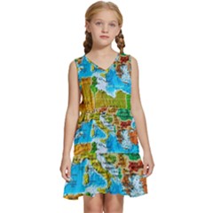 World Map Kids  Sleeveless Tiered Mini Dress by Ket1n9