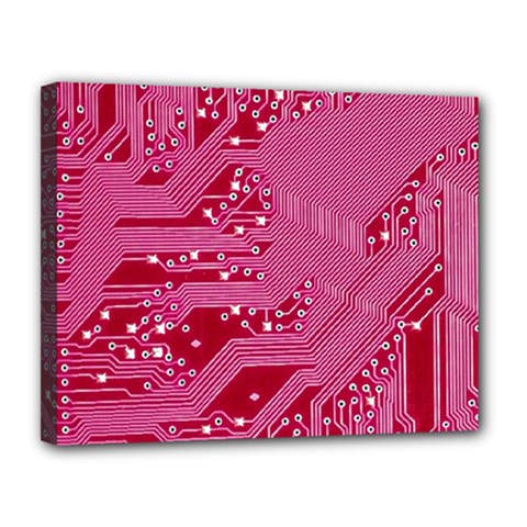 Pink Circuit Pattern Canvas 14  X 11  (stretched) by Ket1n9
