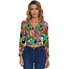 Crazy Illustrations & Funky Monster Pattern Long Sleeve V-neck Top by Ket1n9