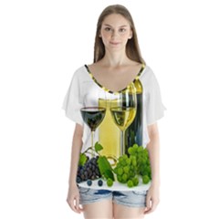 White Wine Red Wine The Bottle V-neck Flutter Sleeve Top by Ket1n9