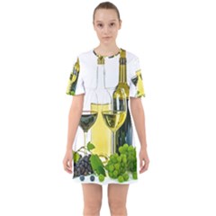 White Wine Red Wine The Bottle Sixties Short Sleeve Mini Dress by Ket1n9