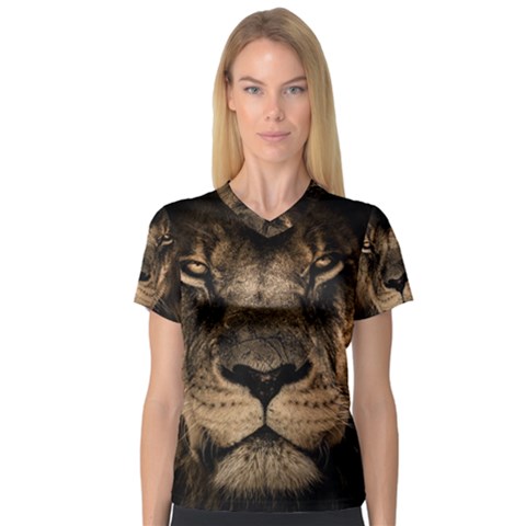 African Lion Mane Close Eyes V-neck Sport Mesh T-shirt by Ket1n9