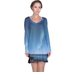 Aurora Borealis Lofoten Norway Long Sleeve Nightdress by Ket1n9