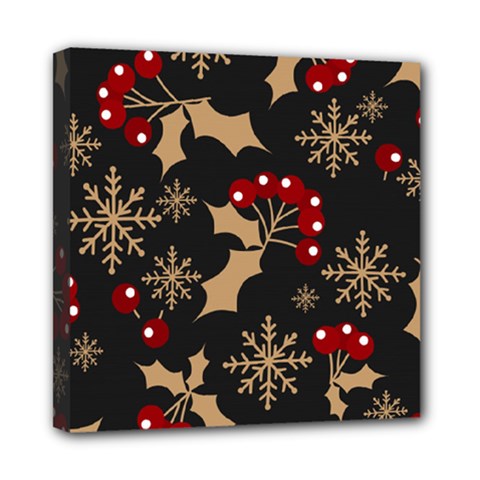 Christmas Pattern With Snowflakes Berries Mini Canvas 8  X 8  (stretched) by Ket1n9