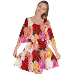 Rose Color Beautiful Flowers Velour Kimono Dress by Ket1n9