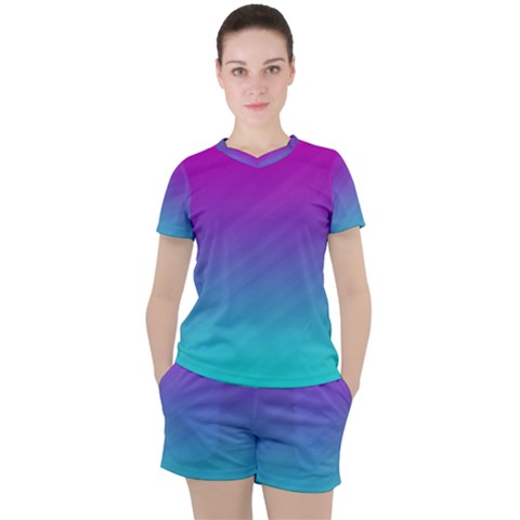 Background Pink Blue Gradient Women s T-shirt And Shorts Set by Ket1n9