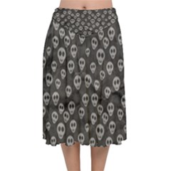 Skull Halloween Background Texture Velvet Flared Midi Skirt by Ket1n9