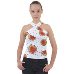 Seamless Background Pattern-with-watermelon Slices Cross Neck Velour Top by Ket1n9
