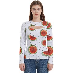 Seamless Background Pattern-with-watermelon Slices Women s Cut Out Long Sleeve T-shirt by Ket1n9