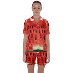 Seamless Background With Watermelon Slices Satin Short Sleeve Pajamas Set by Ket1n9