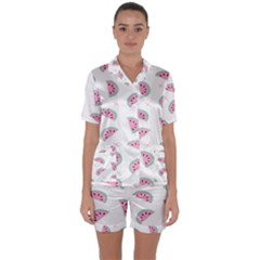 Seamless Background With Watermelon Slices Satin Short Sleeve Pajamas Set by Ket1n9