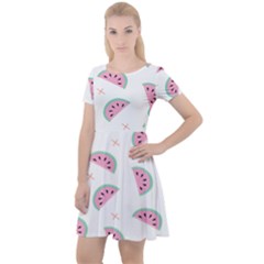 Fresh Watermelon Slices Texture Cap Sleeve Velour Dress  by Ket1n9