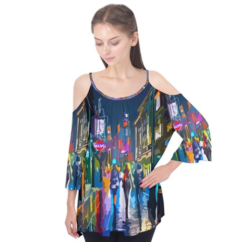 Abstract Vibrant Colour Cityscape Flutter Sleeve T-shirt  by Ket1n9