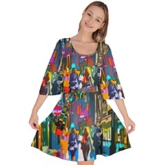 Abstract Vibrant Colour Cityscape Velour Kimono Dress by Ket1n9