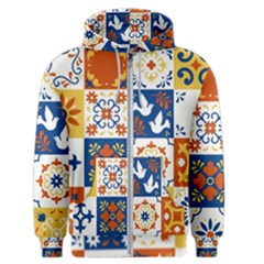 Mexican Talavera Pattern Ceramic Tiles With Flower Leaves Bird Ornaments Traditional Majolica Style Men s Zipper Hoodie by Ket1n9
