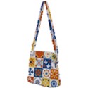 Mexican Talavera Pattern Ceramic Tiles With Flower Leaves Bird Ornaments Traditional Majolica Style Zipper Messenger Bag View2
