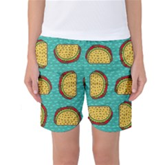 Taco Drawing Background Mexican Fast Food Pattern Women s Basketball Shorts by Ket1n9