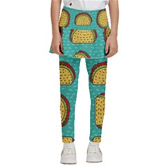 Taco Drawing Background Mexican Fast Food Pattern Kids  Skirted Pants by Ket1n9