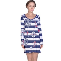 Seamless Marine Pattern Long Sleeve Nightdress by Ket1n9