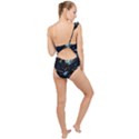 Colorful Abstract Pattern Consisting Glowing Lights Luminescent Images Marine Plankton Dark Backgrou Frilly One Shoulder Swimsuit View2