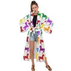 Colorful Horse Background Wallpaper Maxi Kimono by Hannah976